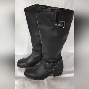 Classic Women's Sugar Biddy Tall Black Riding Boots with Buckle Detail